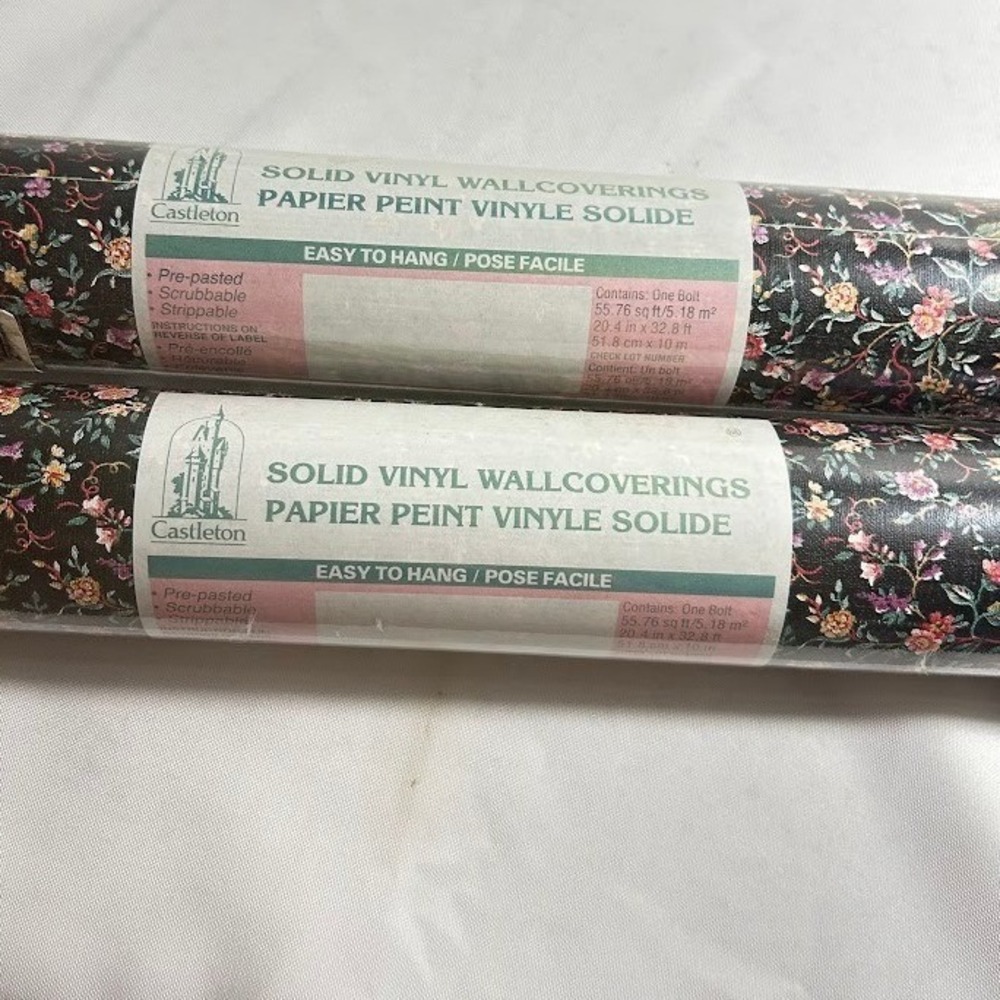 Castleton Vintage Black Floral Dark Academia Victorian Vinyl Wallpaper 2 Rolls